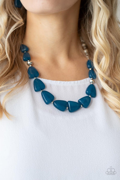 TENACIOUSLY TANGY - BLUE TRIANGLE BEAD SILVER ACCENT NECKLACE - PAPARAZZI