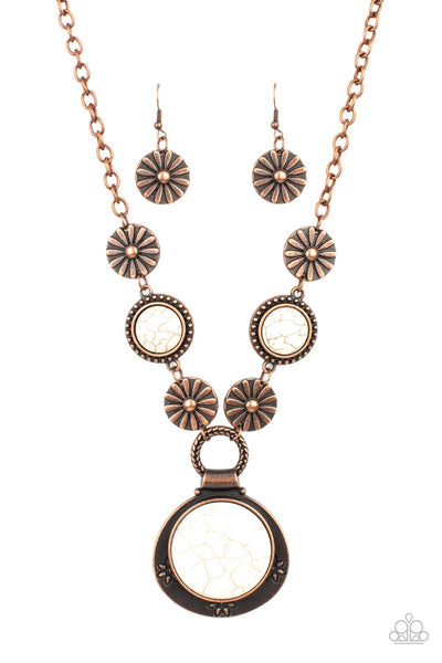 SAGUARO GARDEN - COPPER FRAME WHITE STONE NECKLACE - PAPARAZZI