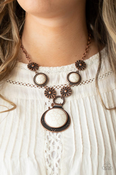 SAGUARO GARDEN - COPPER FRAME WHITE STONE NECKLACE - PAPARAZZI
