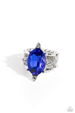SENSATIONAL SPARKLE - BLUE GEM SILVER RING - PAPARAZZI