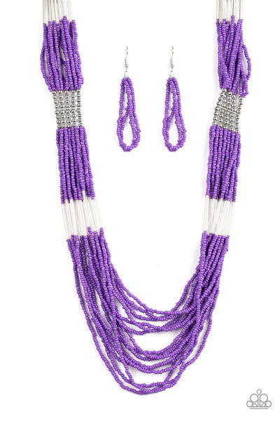 LET IT BEAD - PAPARAZZI - PURPLE AND SILVER SEED BEAD NECKLACE