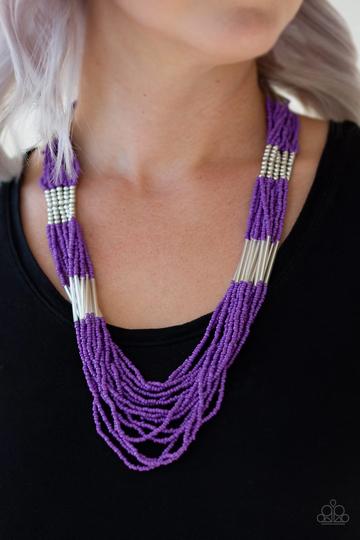LET IT BEAD - PAPARAZZI - PURPLE AND SILVER SEED BEAD NECKLACE