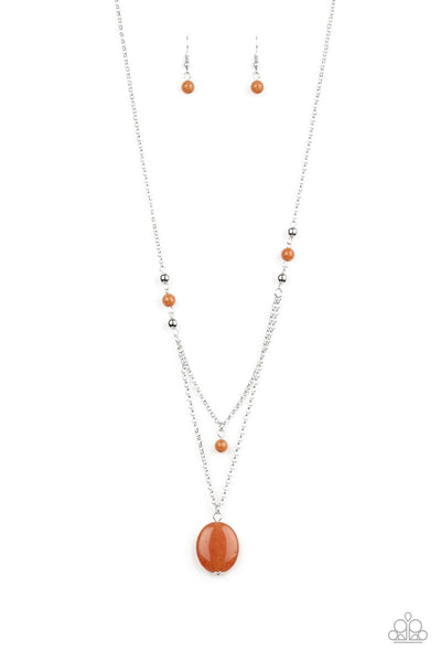 TIME TO HIT THE ROAM - PAPARAZZI - ORANGE BEAD SILVER LAYERED NECKLACE