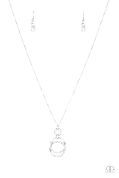 TIMELESS TRIO - WHITE RHINESTONE SILVER CIRCLES PENDANT NECKLACES - PAPARAZZI