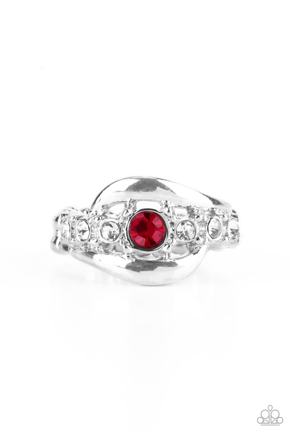 GRACEFUL GALLANTRY - RED RHINESTONE SILVER RING - PAPARAZZI