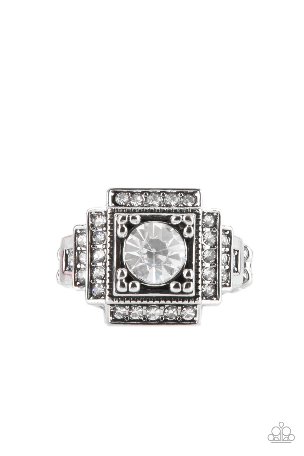 POLISHED PANTHEON - WHITE RHINESTONE SILVER RING - PAPARAZZI