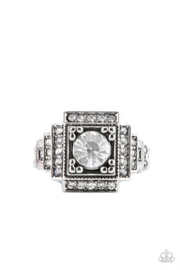 POLISHED PANTHEON - WHITE RHINESTONE SILVER RING - PAPARAZZI