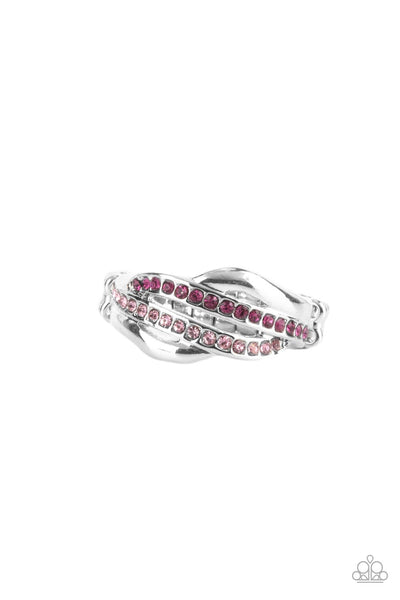 DAINTILY DREAMY - PINK RHINESTONE SILVER RING - PAPARAZZI