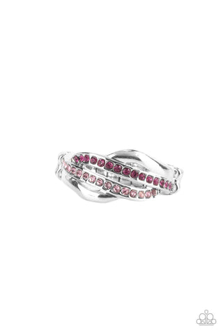 DAINTILY DREAMY - PINK RHINESTONE SILVER RING - PAPARAZZI