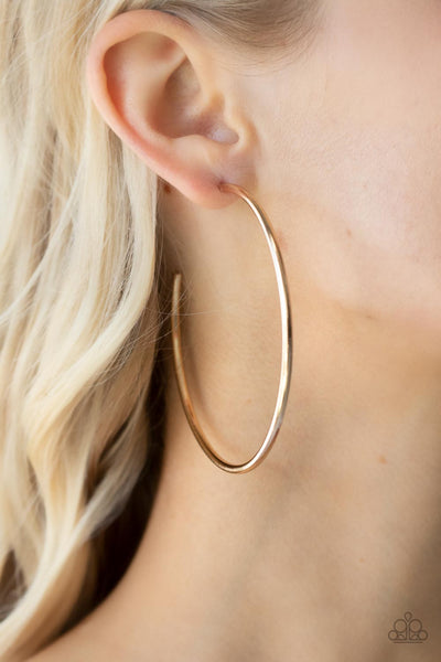MEGA METRO - GOLD LARGE HOOP EARRINGS - PAPARAZZI