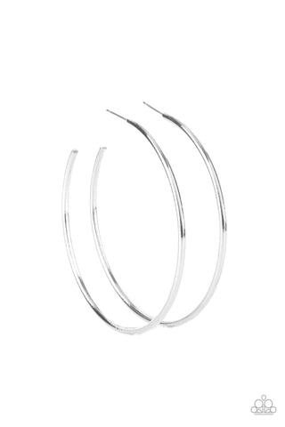 MEGA METRO - LARGE SILVER HOOP EARRINGS - PAPARAZZI