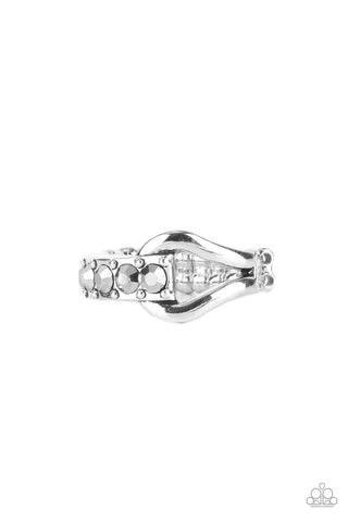 BLING BOND - SILVER HEMATITE RHINESTONE RING - PAPARAZZI