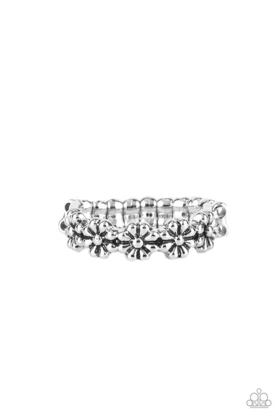 FARMHOUSE FASHION - SILVER FLOWER RING - PAPARAZZI