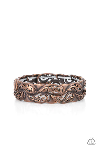PAISLEY PORTICO - COPPER PAISLEY PATTERN STRETCHY BRACELET - PAPARAZZI