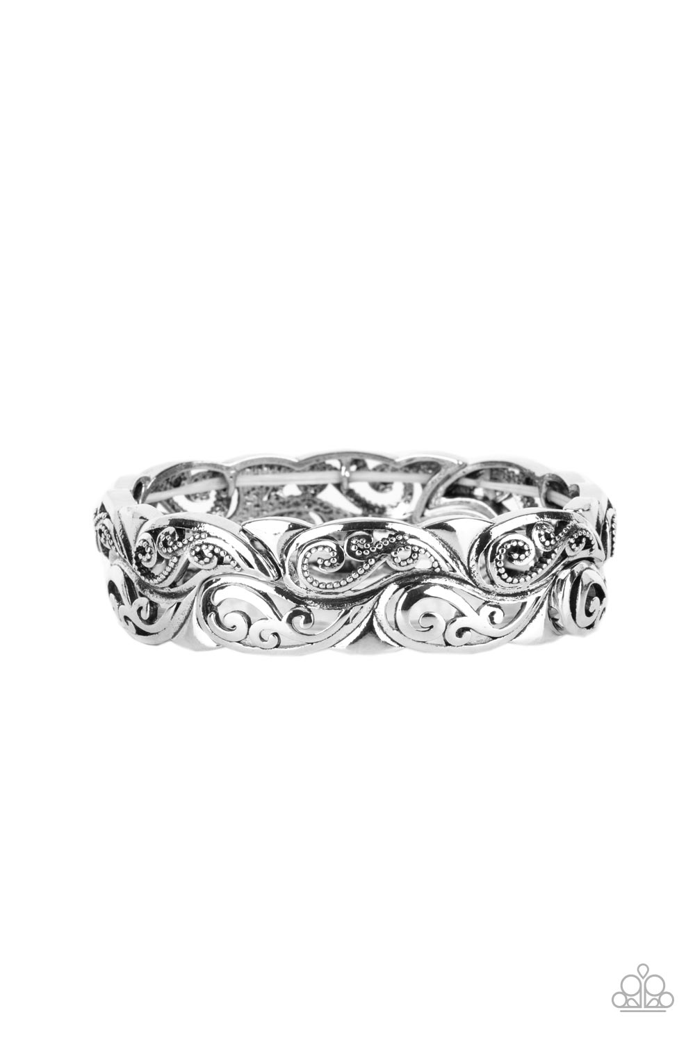 PAISLEY PORTICO - SILVER PAISLEY PATTERN STRETCHY BRACELET - PAPARAZZI