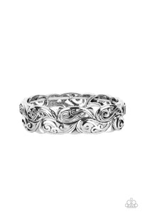 PAISLEY PORTICO - SILVER PAISLEY PATTERN STRETCHY BRACELET - PAPARAZZI