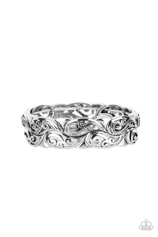 PAISLEY PORTICO - SILVER PAISLEY PATTERN STRETCHY BRACELET - PAPARAZZI
