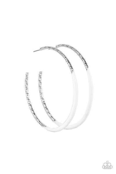 DIP, DIP, HOORAY! - WHITE PAINTED SILVER HOOP EARRINGS - PAPARAZZI