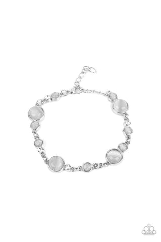 STORYBOOK BEAM - WHITE CAT'S EYE STONE SILVER BRACELET - PAPARAZZI