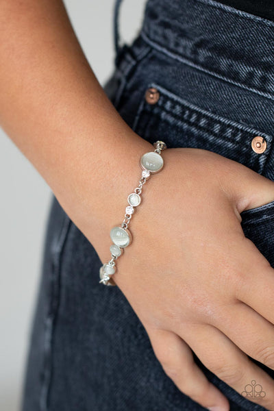 STORYBOOK BEAM - WHITE CAT'S EYE STONE SILVER BRACELET - PAPARAZZI