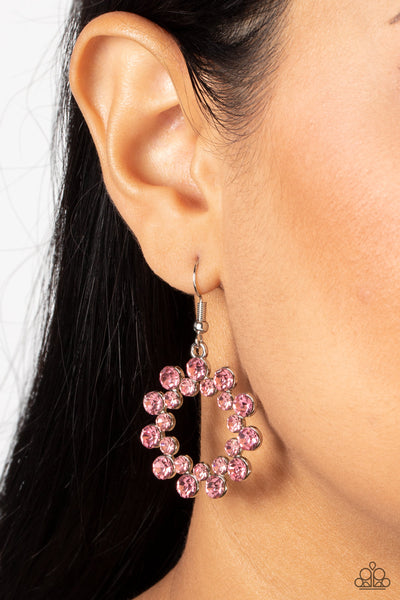 CHAMPAGNE BUBBLES - PINK RHINESTONE SILVER EARRINGS