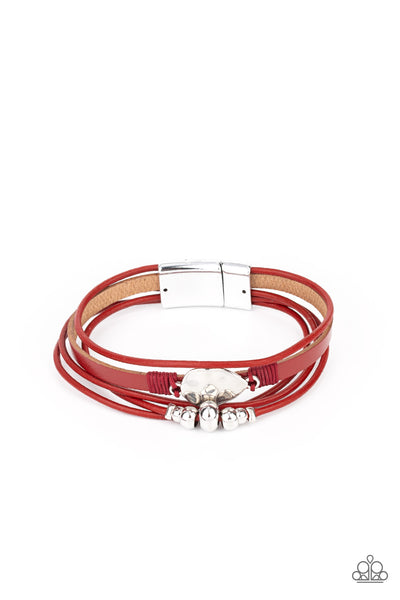 TAHOE TOURIST - RED LEATHER CORD SILVER ACCENT MAGNET BRACELET - PAPARAZZI - 2021 CONVENTION EXCLUSIVE