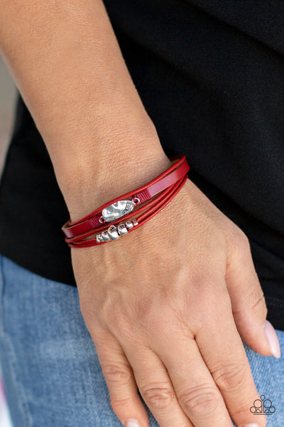 TAHOE TOURIST - RED LEATHER CORD SILVER ACCENT MAGNET BRACELET - PAPARAZZI - 2021 CONVENTION EXCLUSIVE