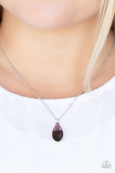 PRISMATICALLY POLISHED - PURPLE GEM SILVER SHORT NECKLACE - PAPARAZZI