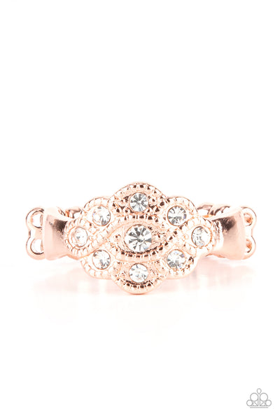 FLORAL FROU-FROU - COPPER FLORAL RHINESTONE RING - PAPARAZZI