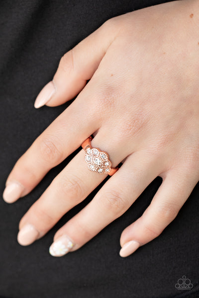 FLORAL FROU-FROU - COPPER FLORAL RHINESTONE RING - PAPARAZZI