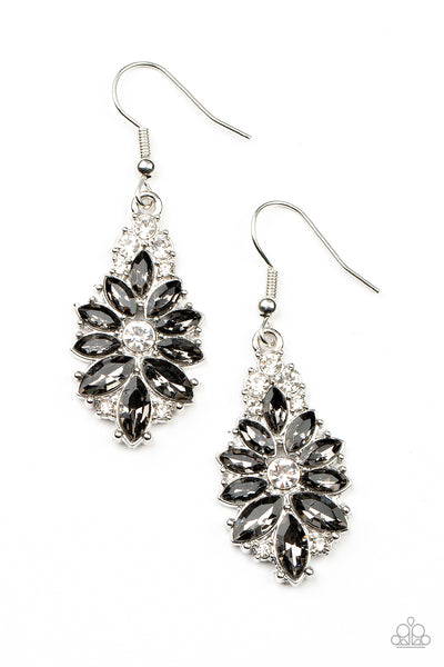 GALA GODDESS - SILVER SMOKY RHINESTONE EARRINGS - PAPARAZZI