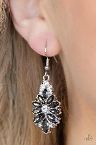 GALA GODDESS - SILVER SMOKY RHINESTONE EARRINGS - PAPARAZZI