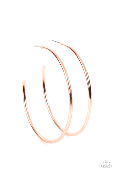 MEGA METRO - COPPER SHINY HOOP EARRINGS - PAPARAZZI