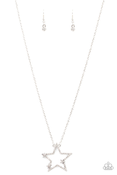I PLEDGE ALLEGIANCE TO THE SPARKLE - WHITE RHINESTONE SILVER STAR NECKLACE - PAPARAZZI