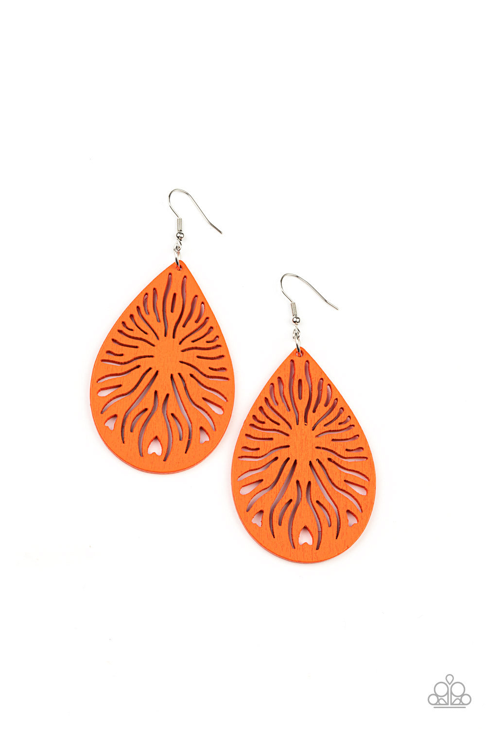 SUNNY INCANTATIONS - ORANGE TEARDROP CUTOUT WOODEN EARRINGS - PAPARAZZI
