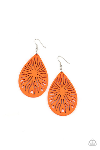 SUNNY INCANTATIONS - ORANGE TEARDROP CUTOUT WOODEN EARRINGS - PAPARAZZI