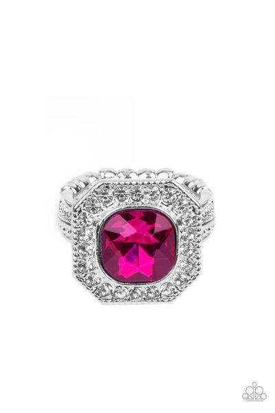 TITLE MATCH - PINK GEM WHITE RHINESTONE SILVER RING - PAPARAZZI