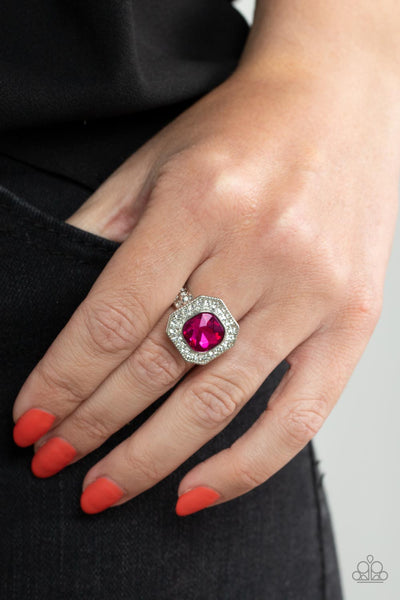TITLE MATCH - PINK GEM WHITE RHINESTONE SILVER RING - PAPARAZZI