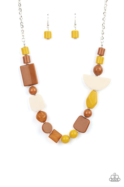 TRANQUIL TRENDSETTER - YELLOW TAN BROWN ACRYLIC BEAD NECKLACE - PAPARAZZI - 2021 CONVENTION EXCLUSIVE