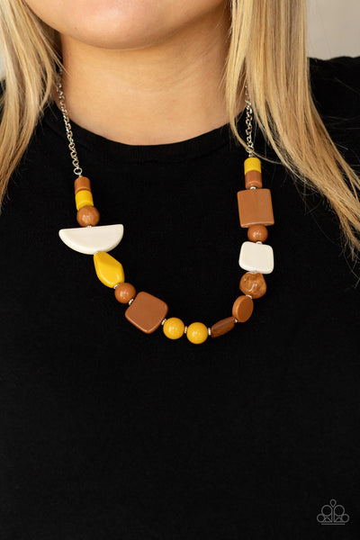 TRANQUIL TRENDSETTER - YELLOW TAN BROWN ACRYLIC BEAD NECKLACE - PAPARAZZI - 2021 CONVENTION EXCLUSIVE