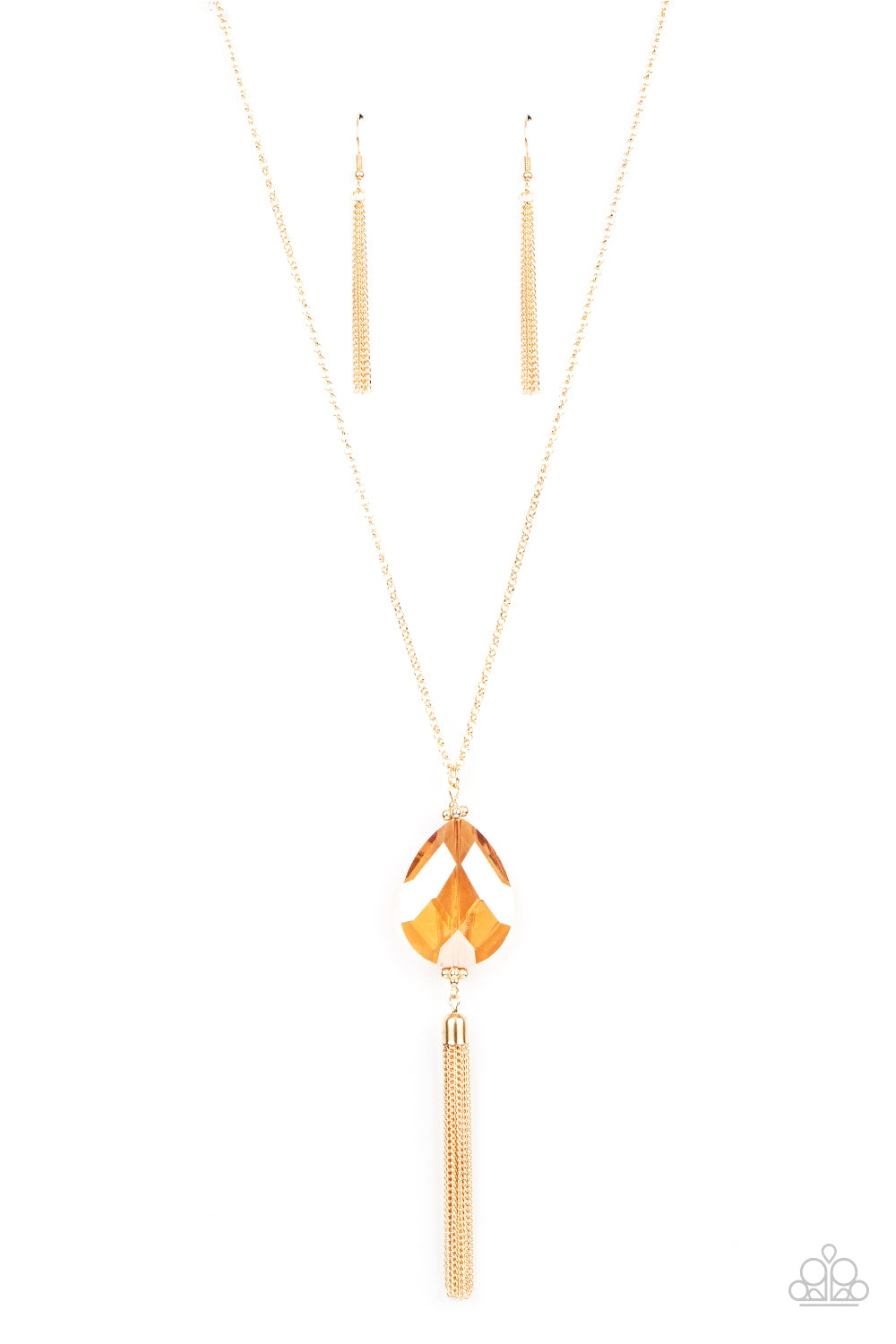 INTERSTELLAR SOLSTICE - GOLD IRIDESCENT GEM TASSEL PENDAND NECKLACE - PAPARAZZI