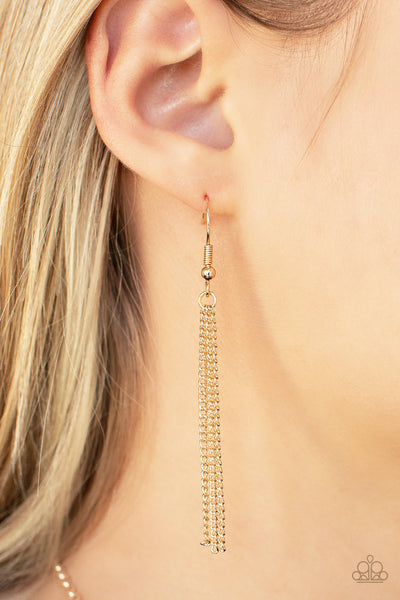 INTERSTELLAR SOLSTICE - GOLD IRIDESCENT GEM TASSEL PENDAND NECKLACE - PAPARAZZI