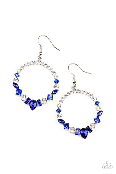 REVOLUTIONARY REFINEMENT - BLUE AND WHITE RHINESTONE SILVER EARRINGS - PAPARAZZI