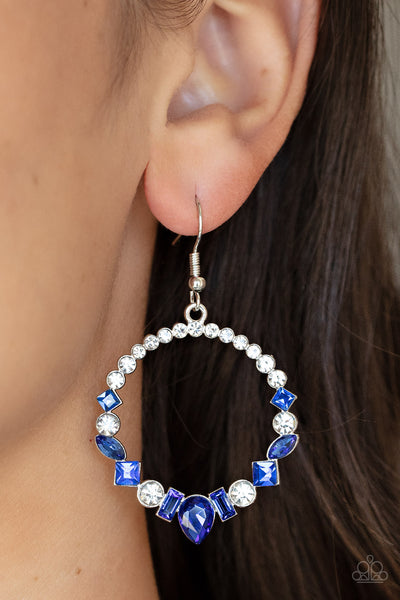 REVOLUTIONARY REFINEMENT - BLUE AND WHITE RHINESTONE SILVER EARRINGS - PAPARAZZI