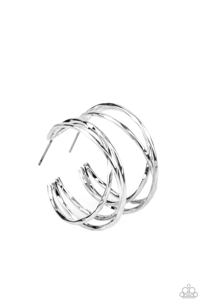 CITY CONTOUR - SILVER WAVY SMALL HOOP EARRINGS - PAPARAZZI