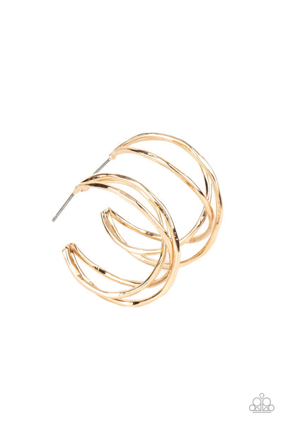 CITY CONTOUR - GOLD BAR HOOP EARRINGS - PAPARAZZI