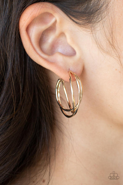 CITY CONTOUR - GOLD BAR HOOP EARRINGS - PAPARAZZI
