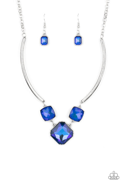 DIVINE IRIDESCENCE - BLUE IRIDESCENT GEM SILVER NECKLACE - PAPARAZZI LIFE OF THE PARTY OCTOBER 2021 EXCLUSIVE