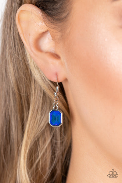 DIVINE IRIDESCENCE - BLUE IRIDESCENT GEM SILVER NECKLACE - PAPARAZZI LIFE OF THE PARTY OCTOBER 2021 EXCLUSIVE