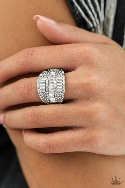 RED CARPET REDUX - WHITE RHINESTONE SILVER RING - PAPARAZZI - JANUARY 2022 LIFE OF THE PARTY EXCLUSIVE